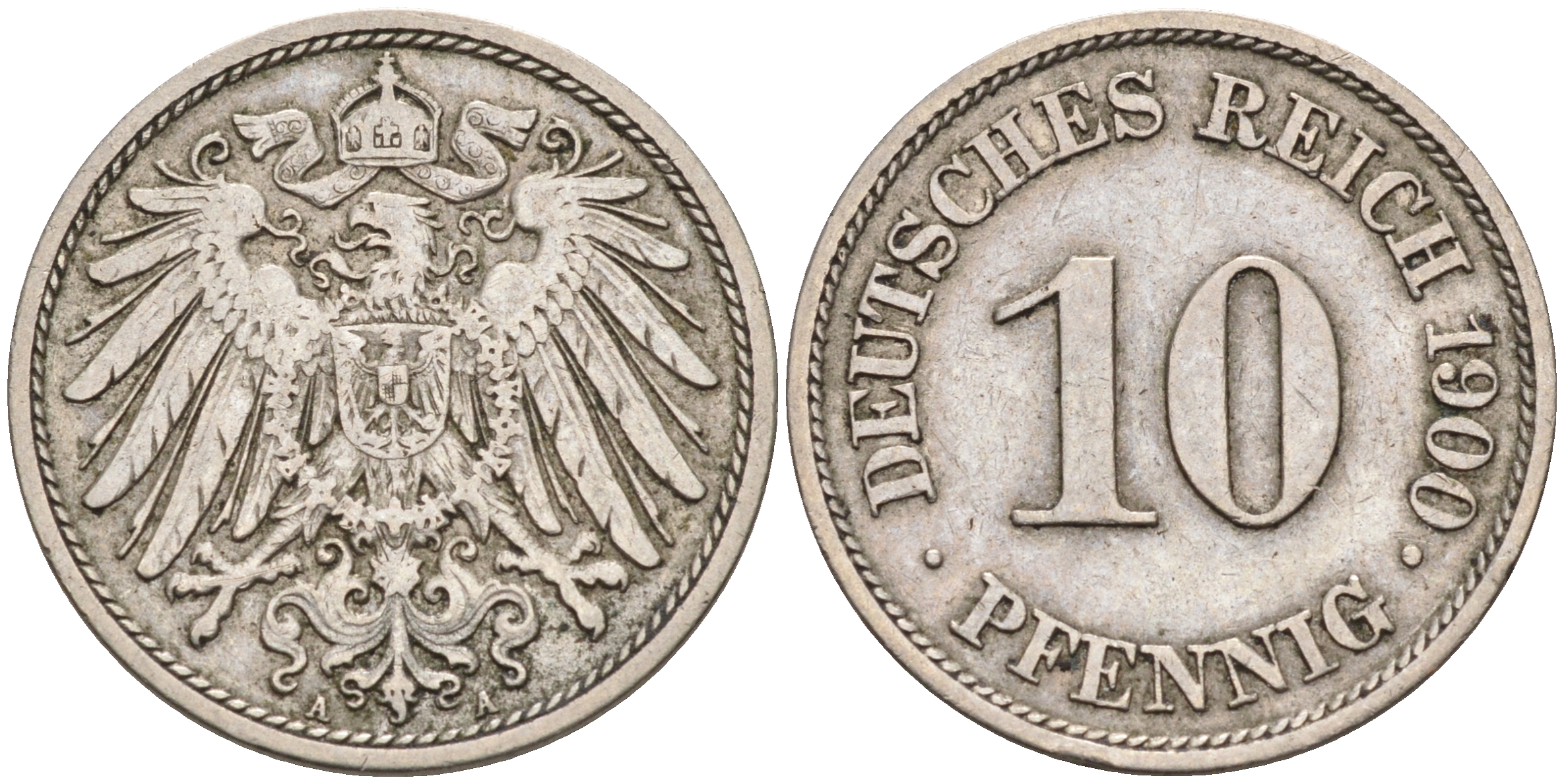 Германия 10 пфеннигов 1900 A KM 12, J. 13 медно-никель    4595-135