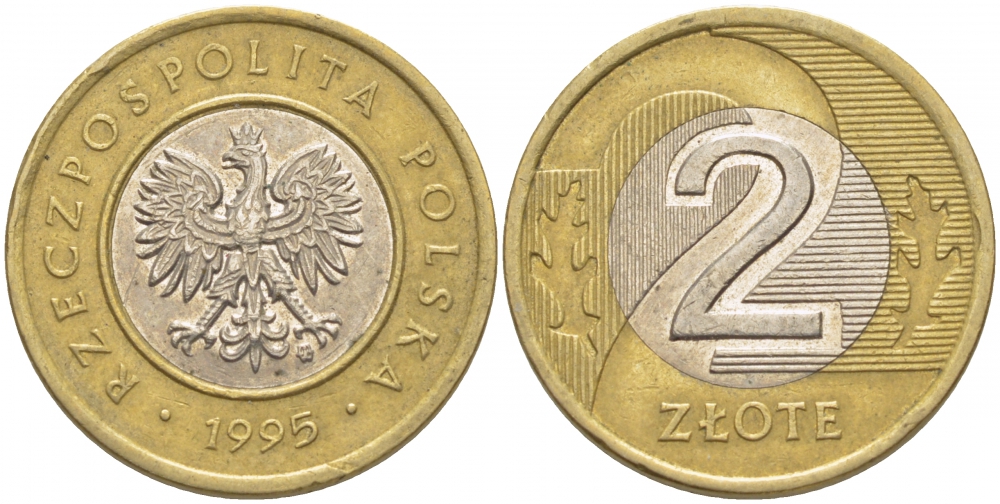 Польша 2 злотых 1995 MW KM 283 биметалл 175-1214