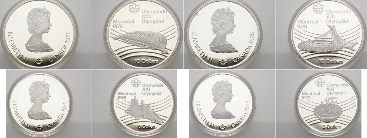 Канада набор из 4 монет 1976 олимпийские игры в Монреале 1976, в оригинальной коробке, серия VII KM OCP7 (109, 110, 113, 114) серебро PROOF 4-5-3-19