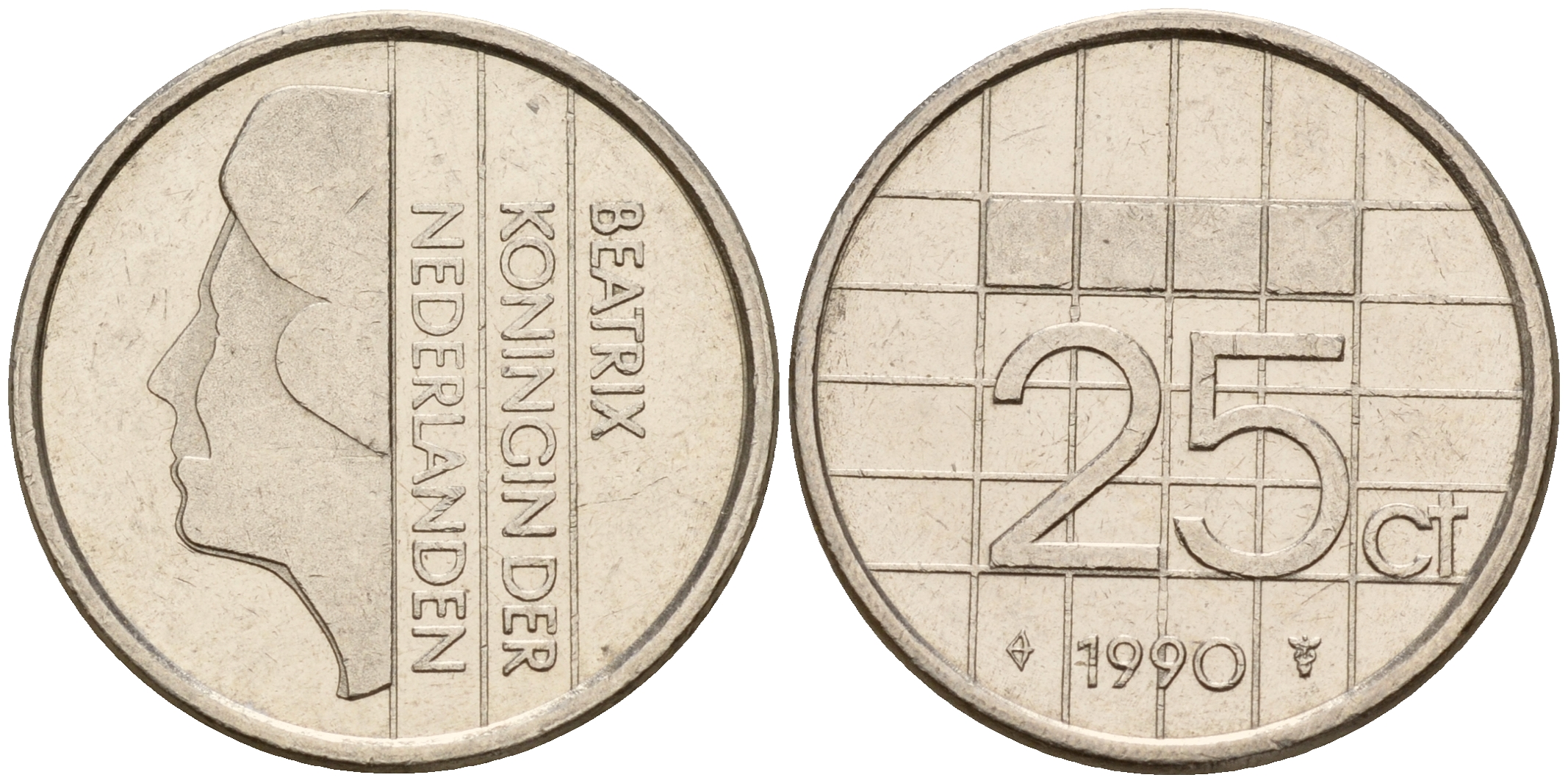 Нидерланды 25 центов 1990 Беатрикс (1980-2013) KM 204 никель    4598-442
