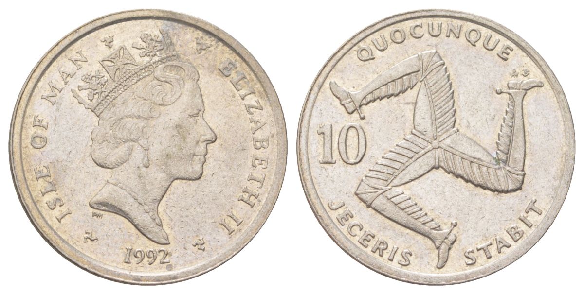 Остров Мэн 10 пенсов 1992 KM 337 медно-никель 4624-351