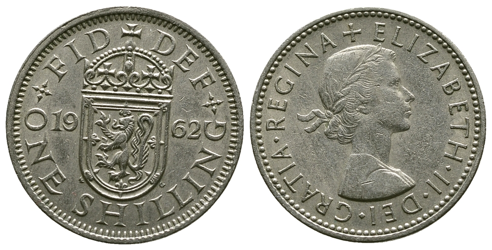 Великобритания 1 шиллинг 1962 Елизавета II (1952-2022), Шотландский герб KM 905, Spink 4148 медно-никель 4384-655