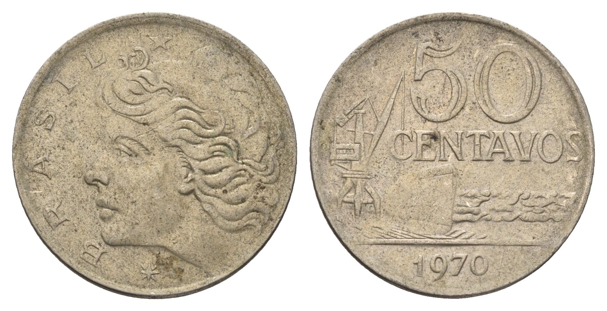 Бразилия 50 сентаво 1970 KM 580a медно-никель 4663-532