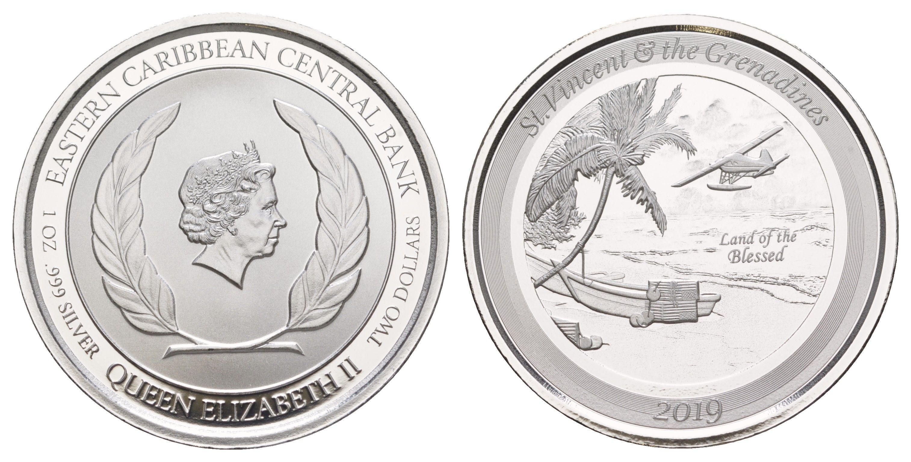 Восточные Карибы - Сент-Винсент и Гренадины 2 доллара 2019 Гидросамолёт KM 22 серебро BU 11-148-44