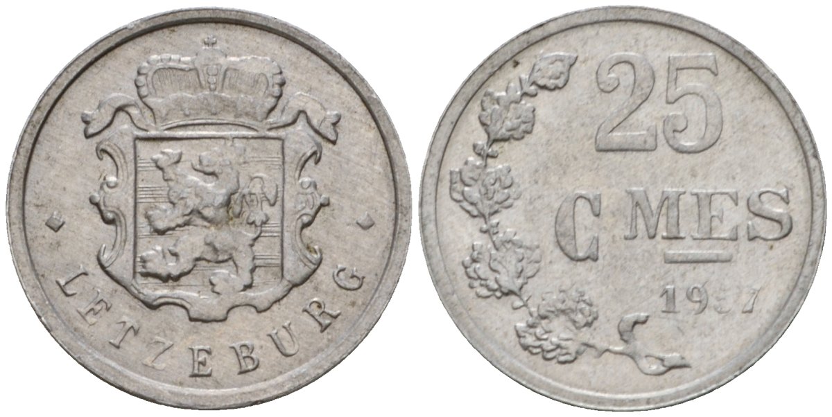 Люксембург 25 сантимов 1957 Шарлотта (1918-1964) KM 45a.1 алюминий 4532-1126