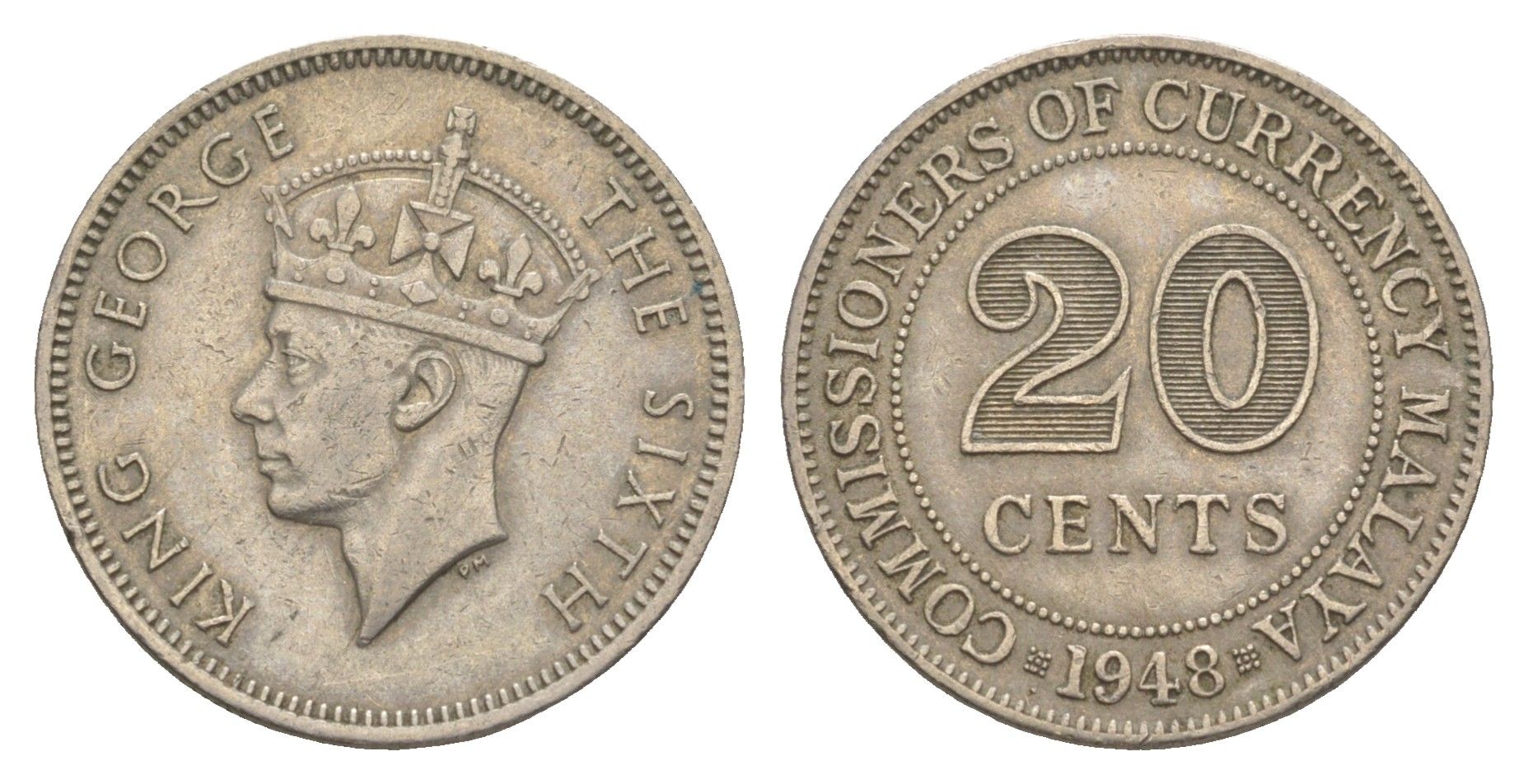 Малайя 20 центов 1948 Георг VI (1936-1952) KM 9 медно-никель 4161-1015