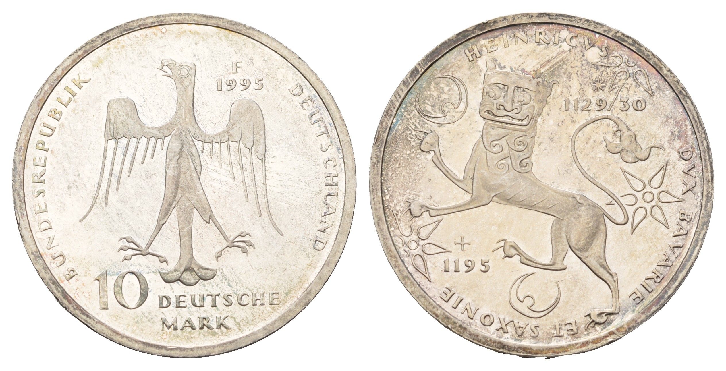 ФРГ 10 марок 1995 800 лет со дня смерти Генриха Льва KM 186, J. 462 серебро BU 215-1043