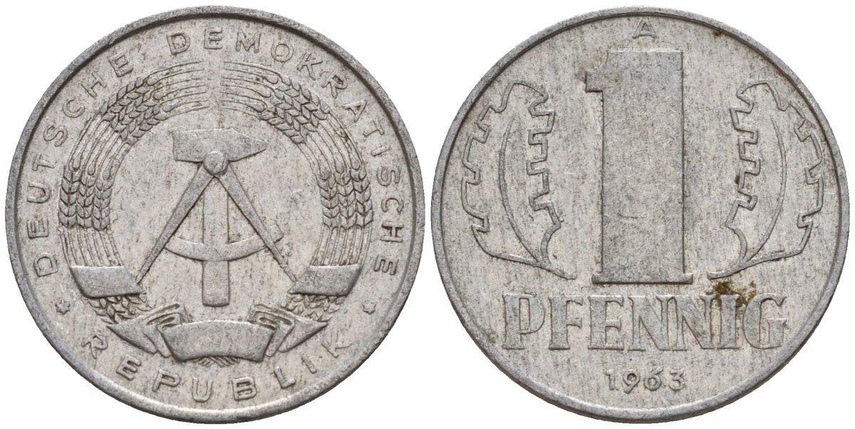 ГДР 1 пфенниг 1963 A KM 8.1 алюминий 44-215