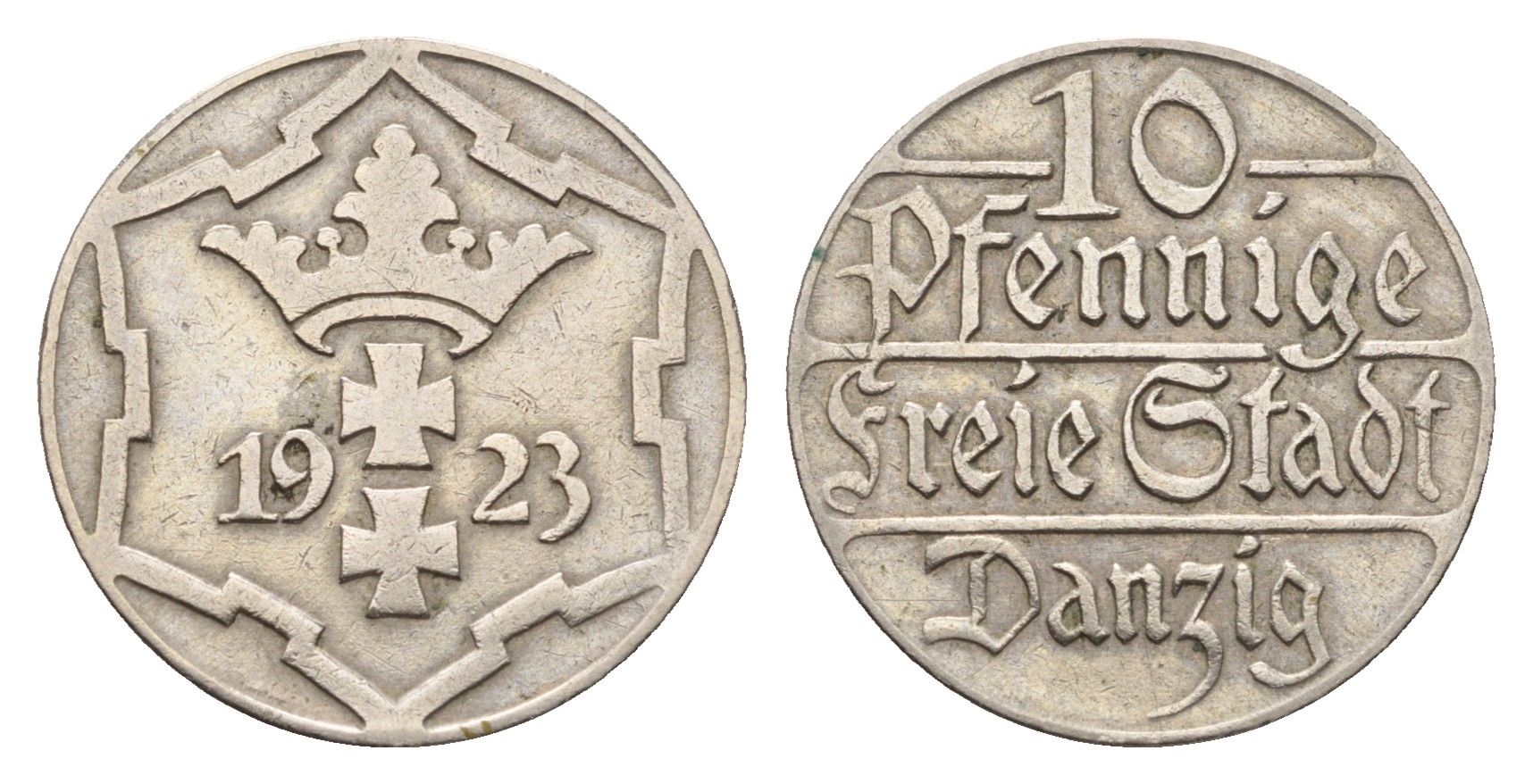 Данциг 10 пфеннигов 1923 год-тип KM 143 медно-никель 4160-1048