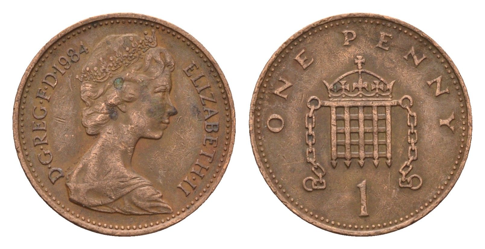 Великобритания 1 пенни 1984 Елизавета II (1952-2022) KM 927, Spink 4238 (B2) бронза 4696-754