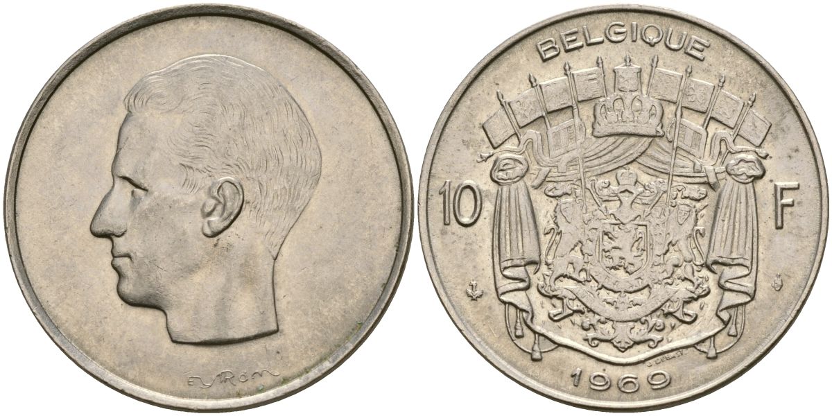 Бельгия 10 франков 1969 Belgique, Бодуэн I (1951-1993) KM 155.1 никель 4135-1024