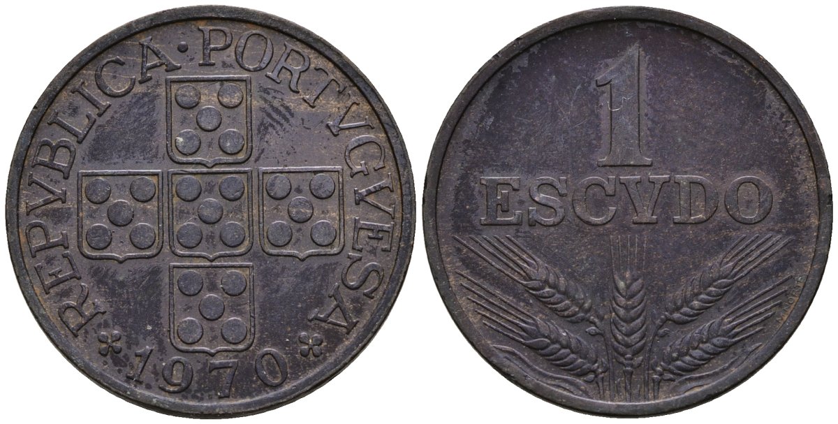 Португалия 1 эскудо 1970 KM 597 бронза 4148-426