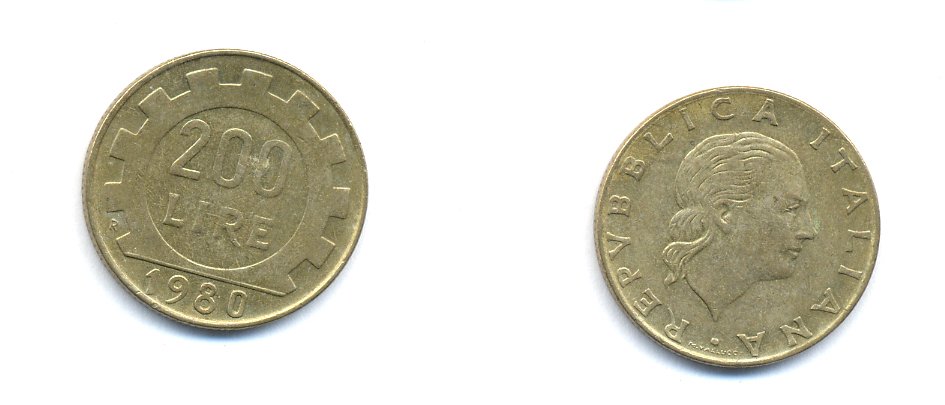 Италия 200 лир 1980 R, шестерня KM 105 алюминиевая бронза 54-1454