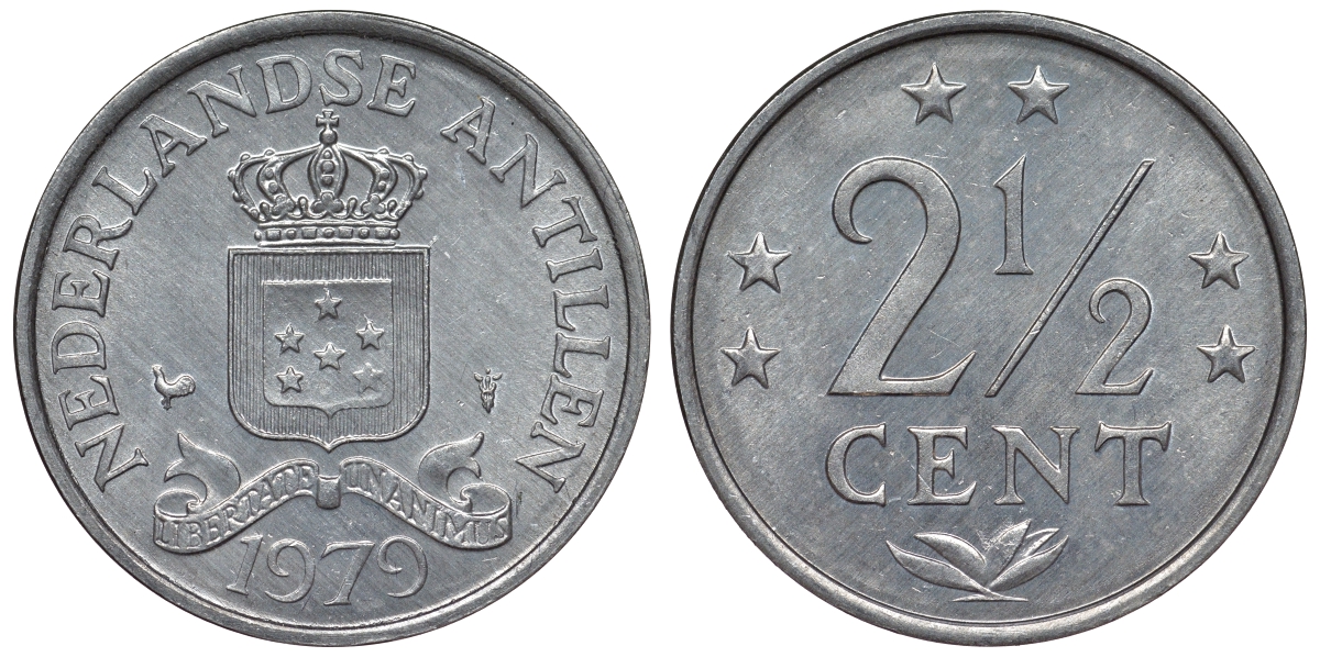 Нидерландские Антильские острова (Нидерландские Антилы) 2 1/2 цента 1979 Юлиана (1948-1980) KM 9а алюминий UNC 4118-745
