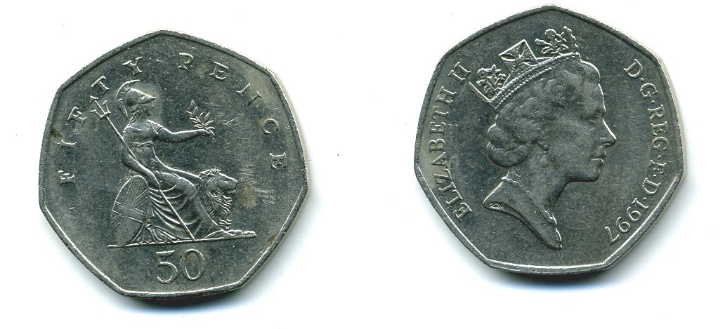 Великобритания 50 пенсов 1997 Елизавета II (1952-2022) KM 940.2, Spink 4351 (H7) медно-никель 540-615