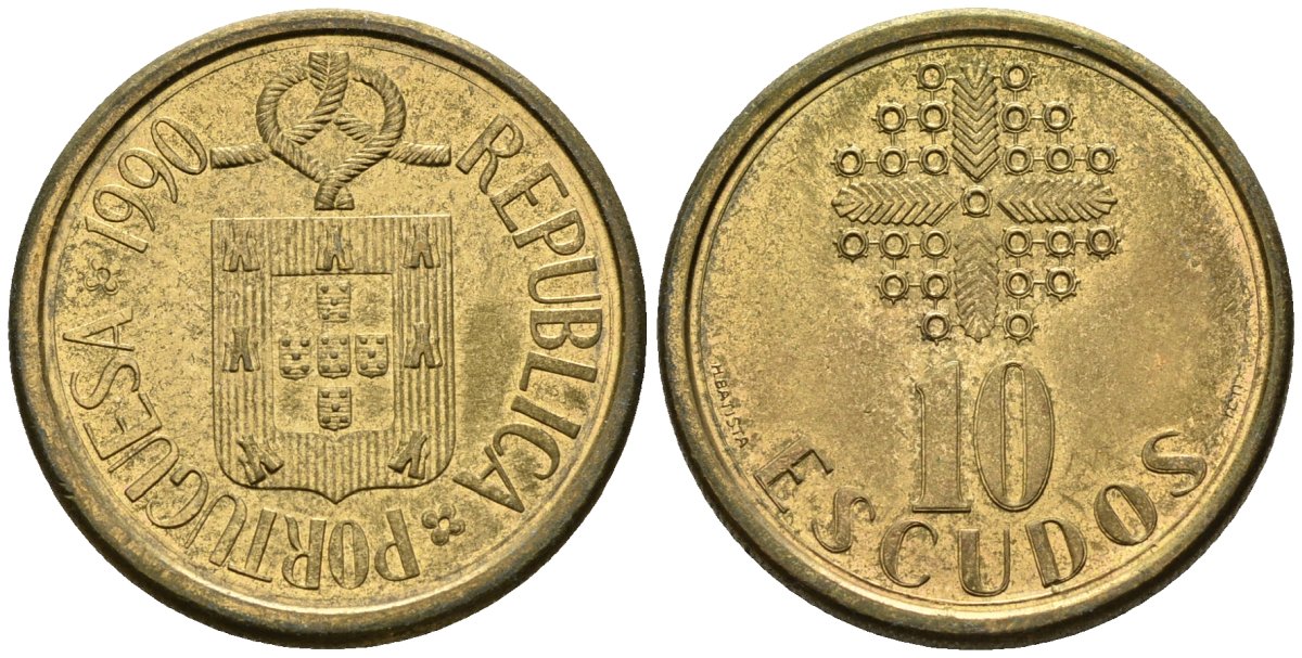 Португалия 10 эскудо 1990 KM 633 никель латунь 4148-521