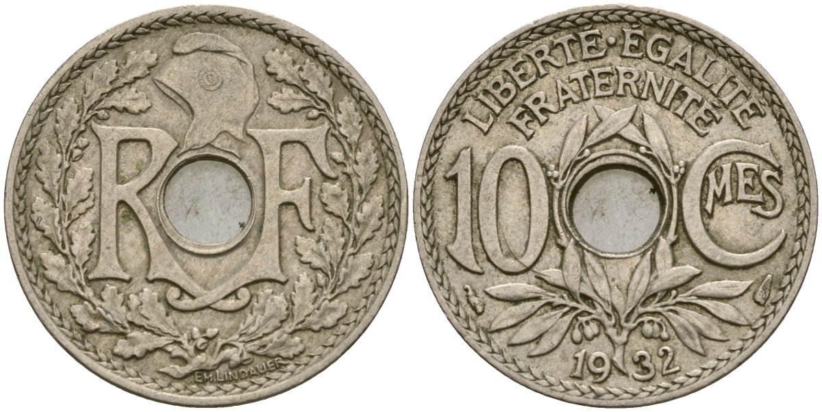 Франция 10 сантимов 1932 KM 866a медно-никель 51-2635