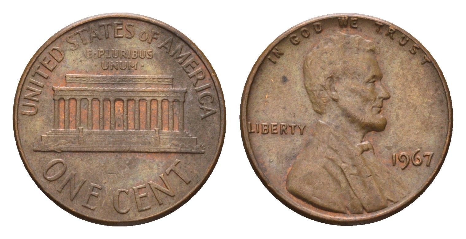 США 1 цент 1967 Авраам Линкольн KM 201 медь цинк 4613-561