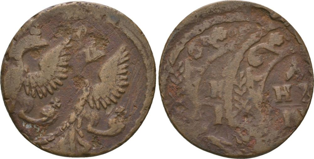 Россия денга ND (1730-1740) Анна Иоанновна (1730-1740), красивый брак, двойной удар медь 4044-625