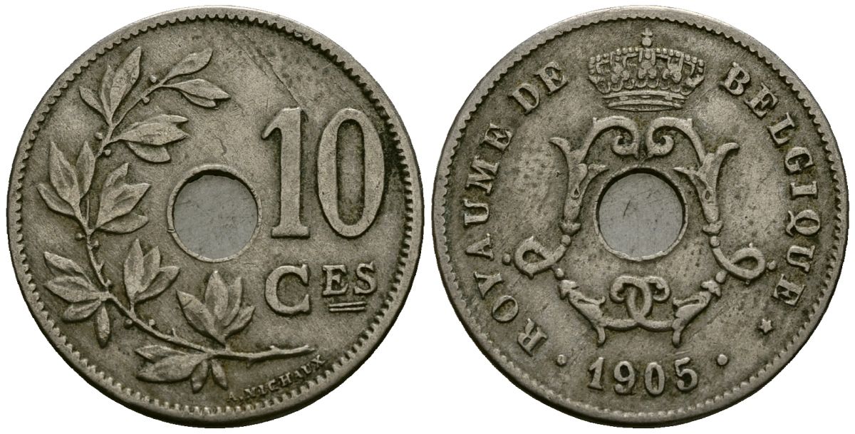 Бельгия 10 сантимов 1905 KM 52 медно-никель 4177-1252