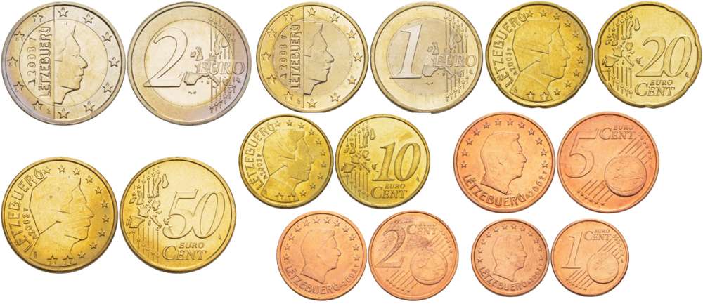 ЛЮКСЕМБУРГ ЕВРОНАБОР ИЗ 8 МОНЕТ 2003 В ПЛАСТИКОВОЙ КОРОБКЕ KM 75, 76, 77, 78, 79, 80, 81, 82 UNC 5-4-3-93