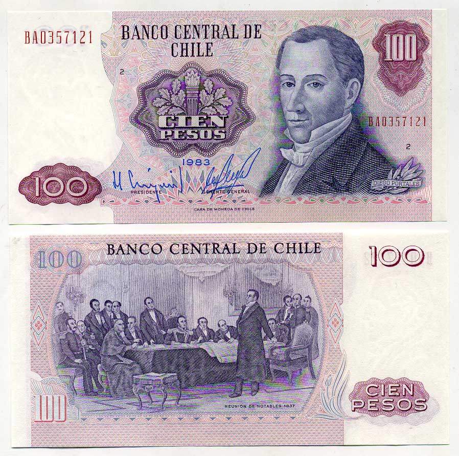 Чили 100 песо 1983 Диего Порталес Паласуэлос Pick 152b бумага UNC (пресс) 00-00