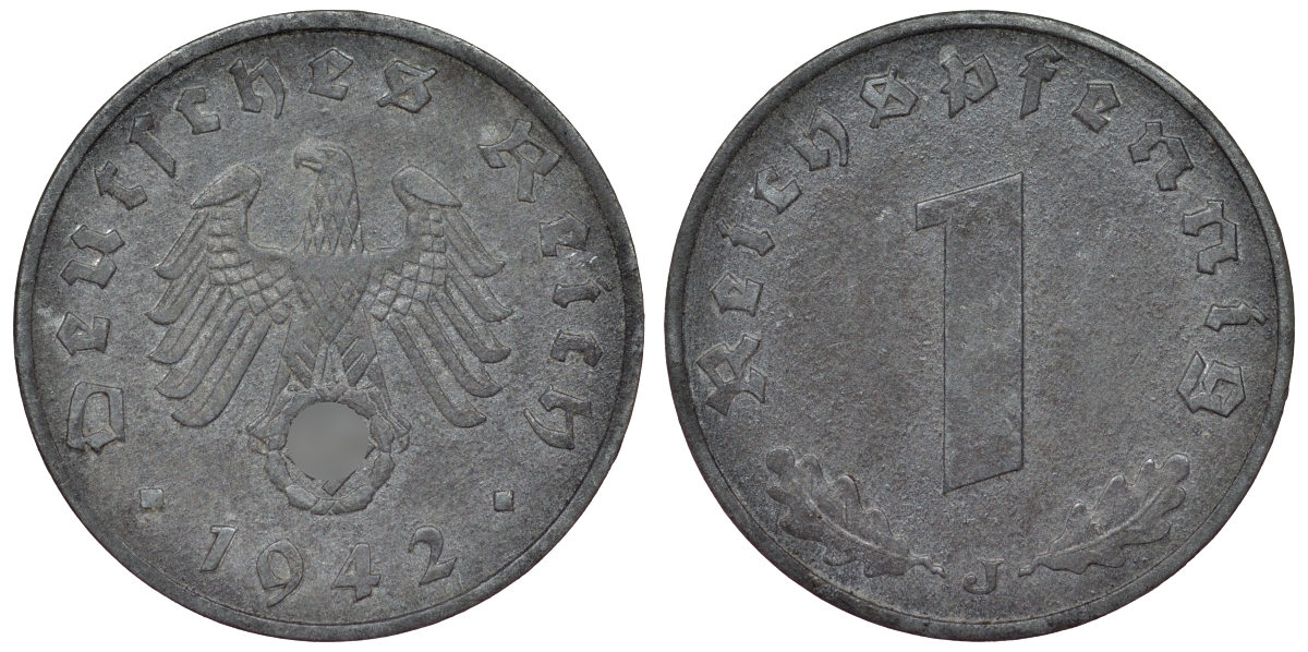Германия 1 рейхспфенниг 1942 J KM 97, J. 369 цинк 4124-227