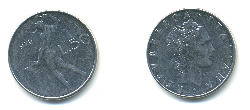 ИТАЛИЯ 50 ЛИР 1979 КУЗНЕЦ KM 95.1 сталь 4364-757