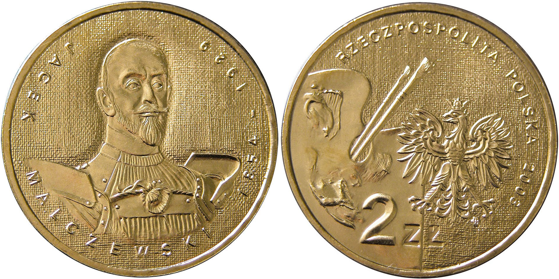 Польша 2 злотых 2003 MW, Ясек Малжевски KM 477 нордик  UNC  4531-915