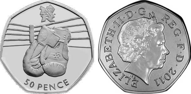 Великобритания 50 пенсов 2011 XXX летние Олимпийские игры в Лондоне в 2012 году, бокс, в оригинальном картонном буклете, с Олимпийской голограммой (7/29) KM 1175 медно-никель  UNC  3-6-6-10