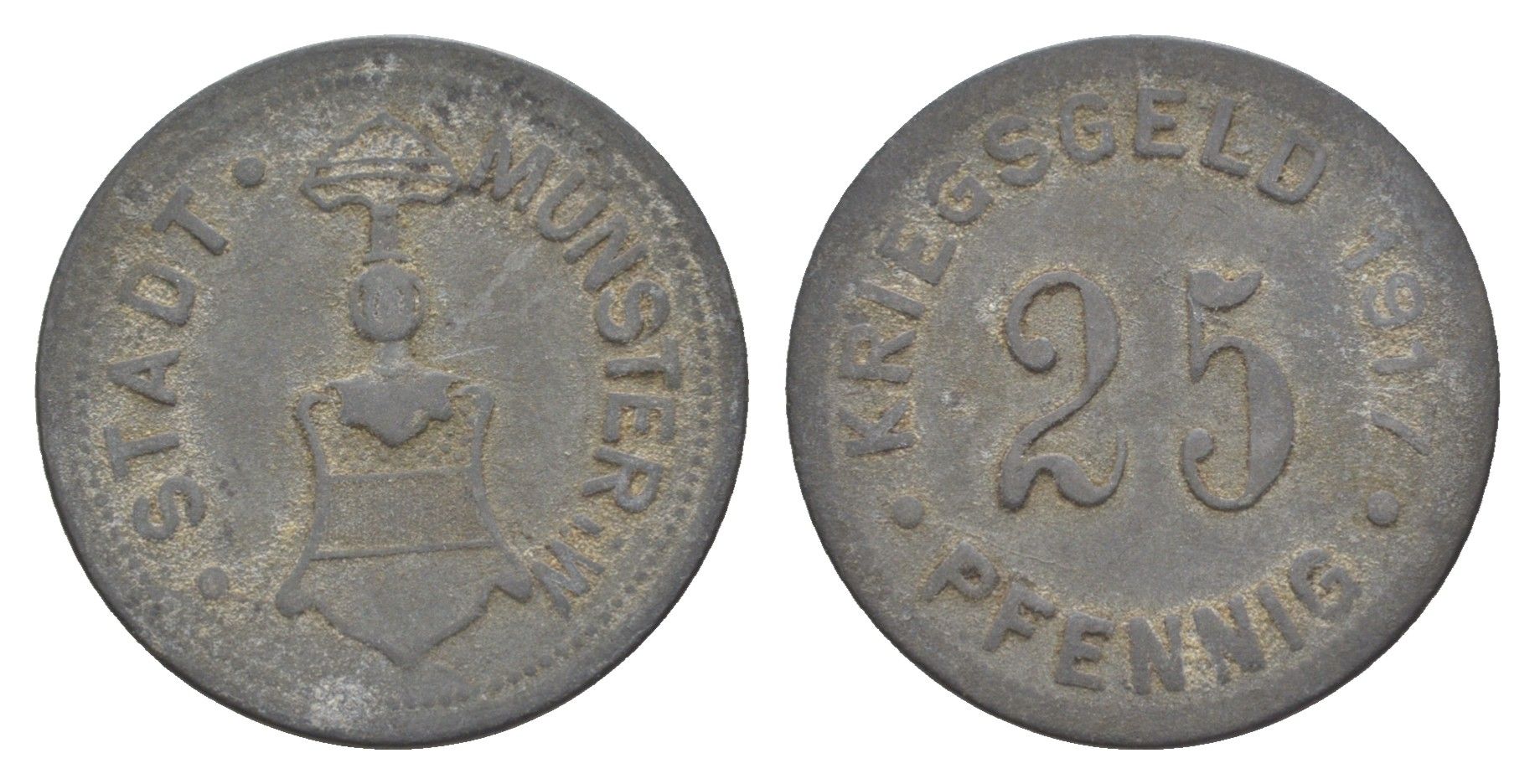 Мюнстер в Вестфалии 25 пфеннигов 1917 Funck 350.2A, Men18 22667.3 цинк 4643-869