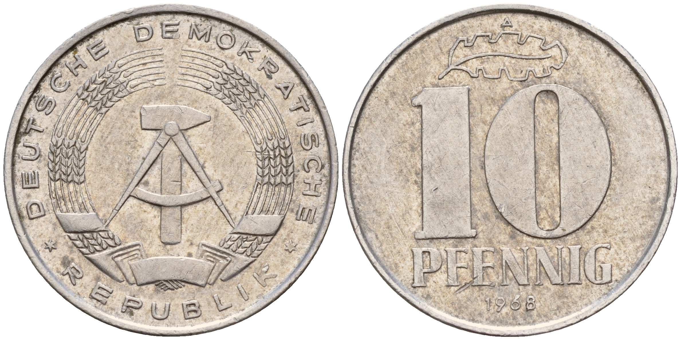 ГДР 10 пфеннигов 1968 А KM 10 алюминий    4161-1254