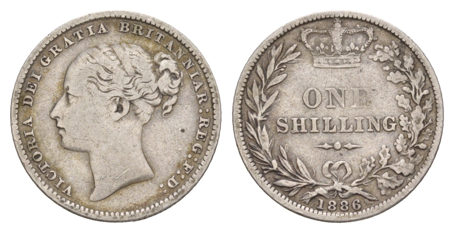 Великобритания 1 шиллинг 1886 Виктория (1837-1901) KM 734.4, Spink 3907 серебро 1520-1331