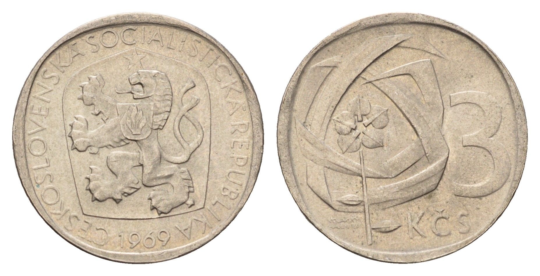 Чехословакия 3 кроны 1969 KM 57 медно-никель UNC 4670-1145