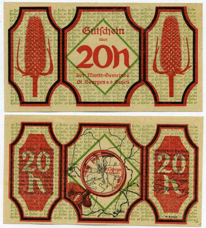 Австрия, Санкт-Георген 20 геллеров 1920 нотгельд, земля Зальцбург   бумага  UNC (пресс) 7221-27-2-2