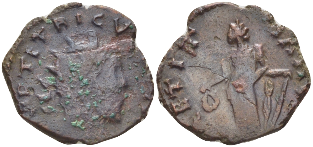 Римская Империя (императоры в Галлии) антониниан 272 - 273 Тетрик I. LAETITIA AVGG, Летиция, персонификация Радости, Колония Агриппины, (варварская иммитация) Very fine RIC 88 биллон 1073-14-46