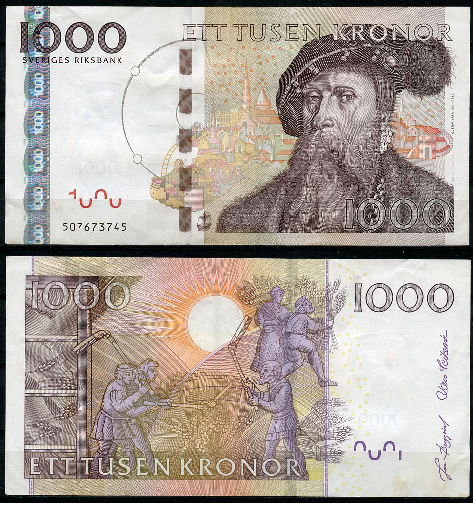 Швеция 1000 крон 2005 Густав I Ваза, обмолот зерна Pick 67 a  бумага 451-862-3