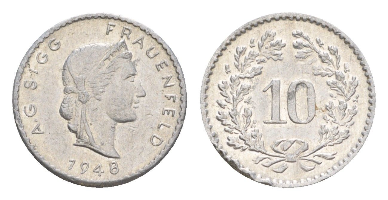 Швейцария игровой жетон 10 раппенов 1948 Men05 8058.6, Men18 10039.6 алюминий 4643-924