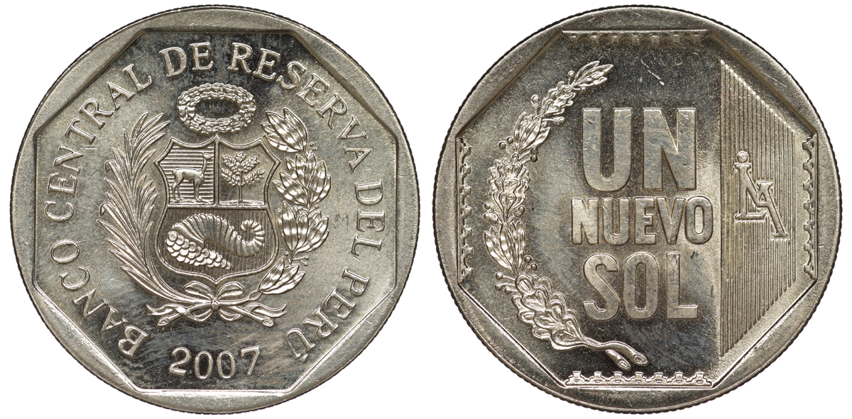 Перу 1 новый соль 2007 KM 308.4 медно-никель UNC 4605-225