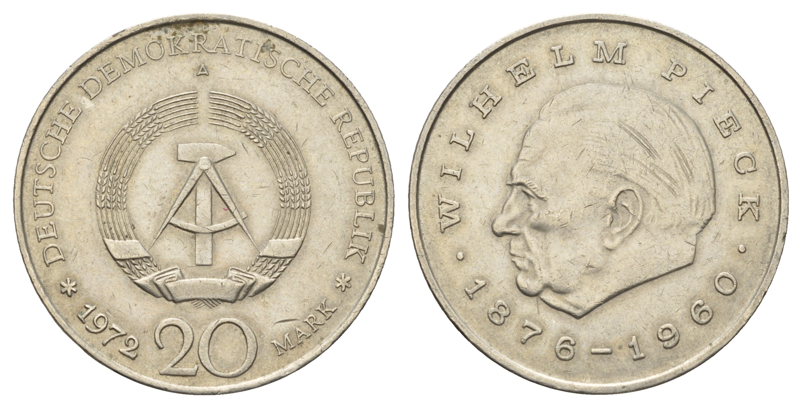 ГДР 20 марок 1972 А, Вильгельм Пик (1876-1960) KM 42 медно-никель 4680-745