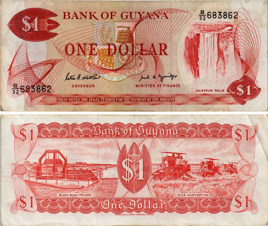 Гайана 1 доллар ND (1966-1992) Patrick Matthews, Carl Greenidge Pick 21 f бумага 6281-50-1-2