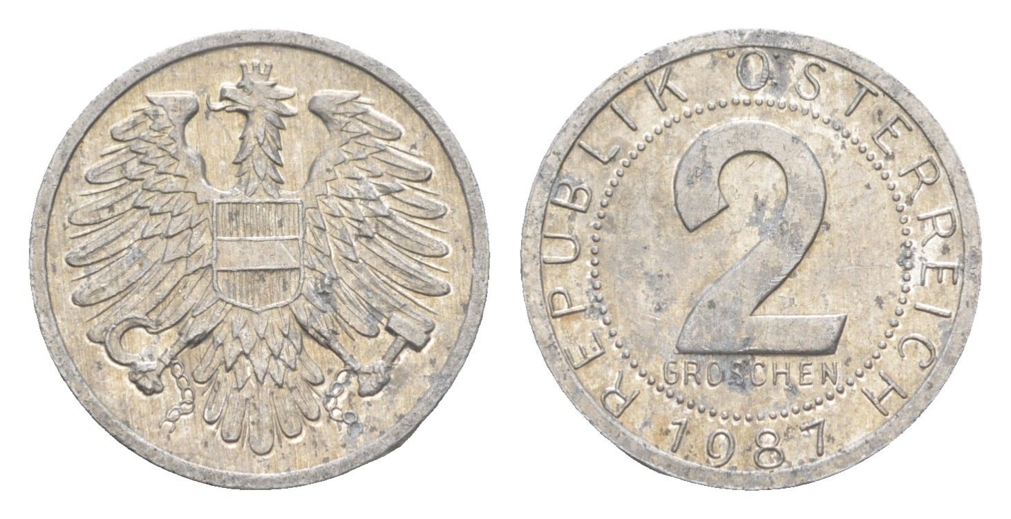 Австрия 2 гроша 1987 редкий год KM 2876 алюминий 4564-1121