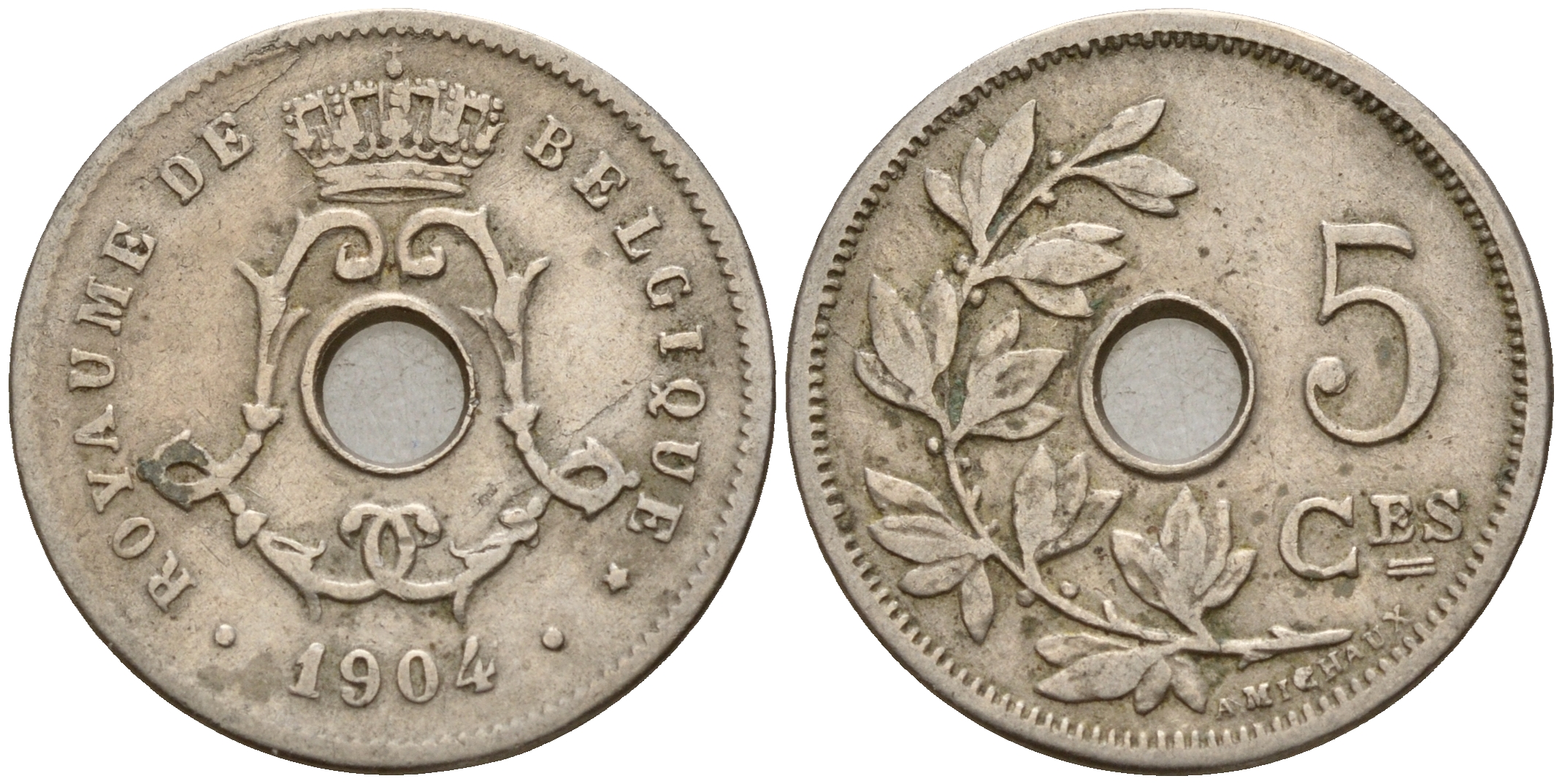 Бельгия 5 сантимов 1904 Belges KM 54 медно-никель    4598-754