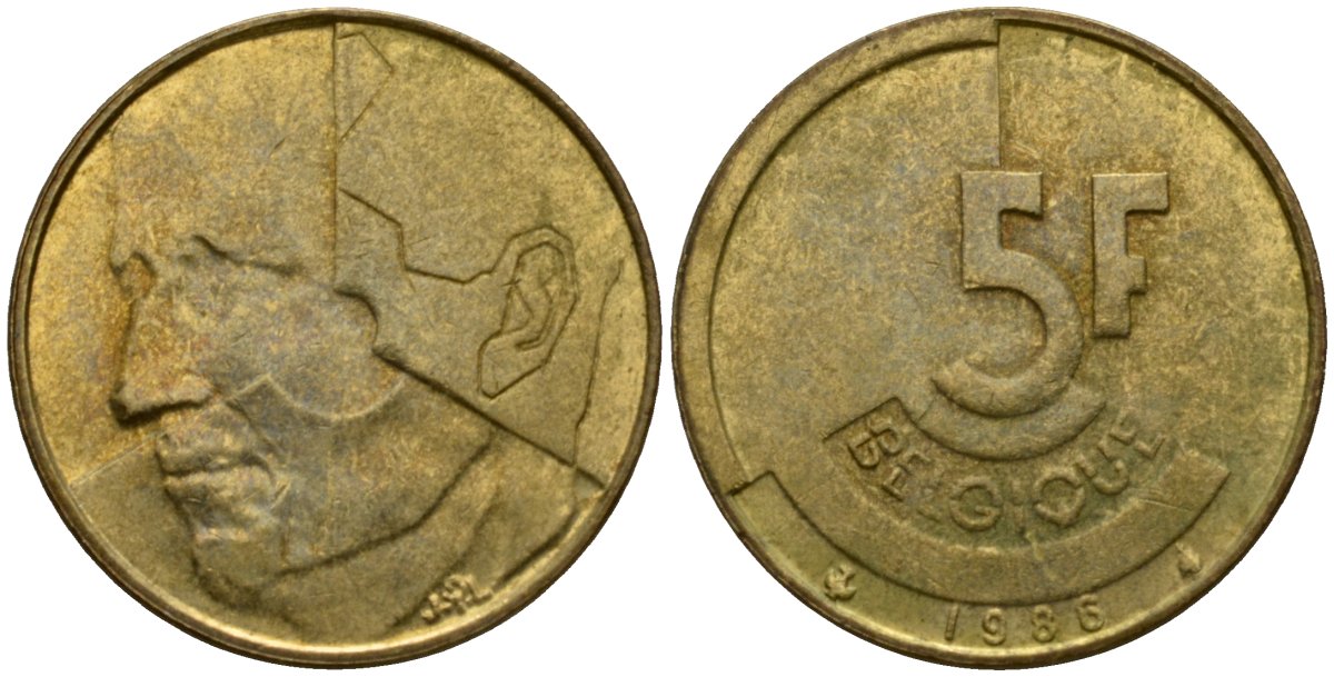 Бельгия 5 франков 1986 Belgique, Бодуэн I (1951-1993) KM 163 алюминиевая бронза 4601-132