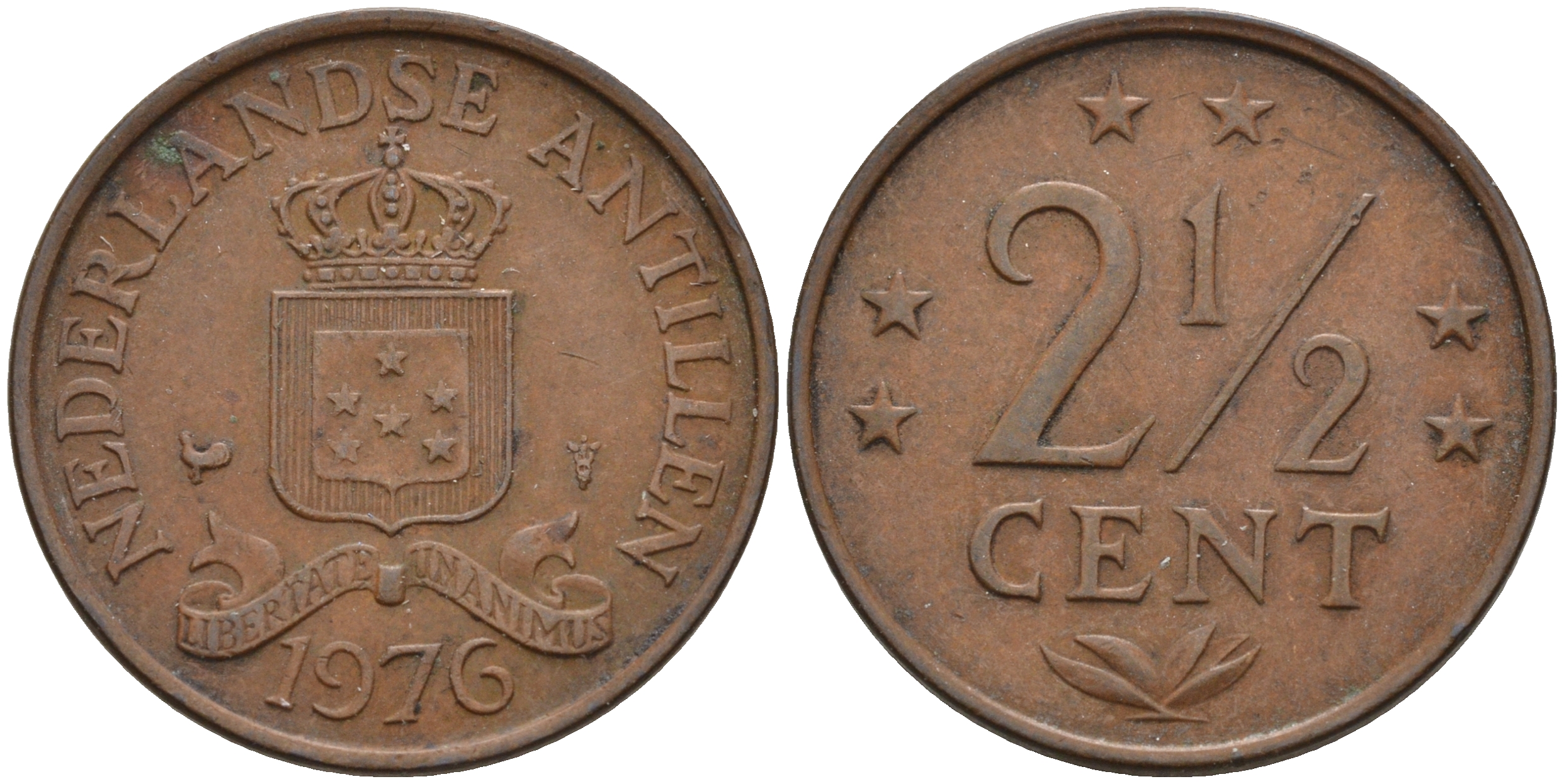 Нидерландские Антилы 2 1/2 цента 1976 Юлиана (1948-1980) KM 9 бронза 4595-425