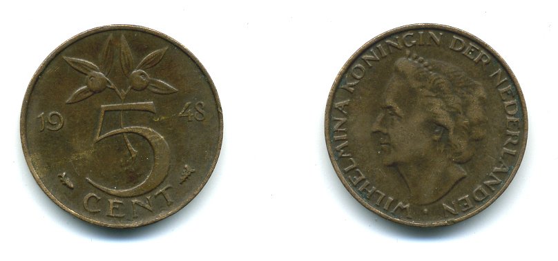 НИДЕРЛАНДЫ 5 ЦЕНТОВ 1948 KM 176 бронза 54-1313