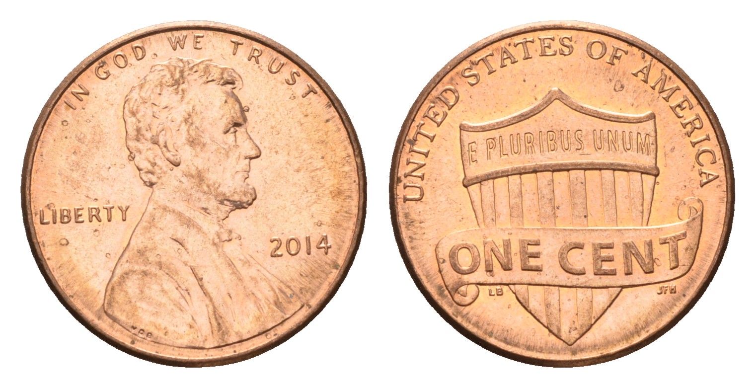 США 1 цент 2014 Линкольн KM 468 цинк плакированный медью 4674-726