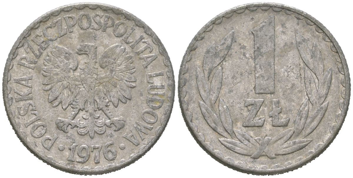 Польша 1 злотый 1976 MW Y 49.1 алюминий 4616-1157