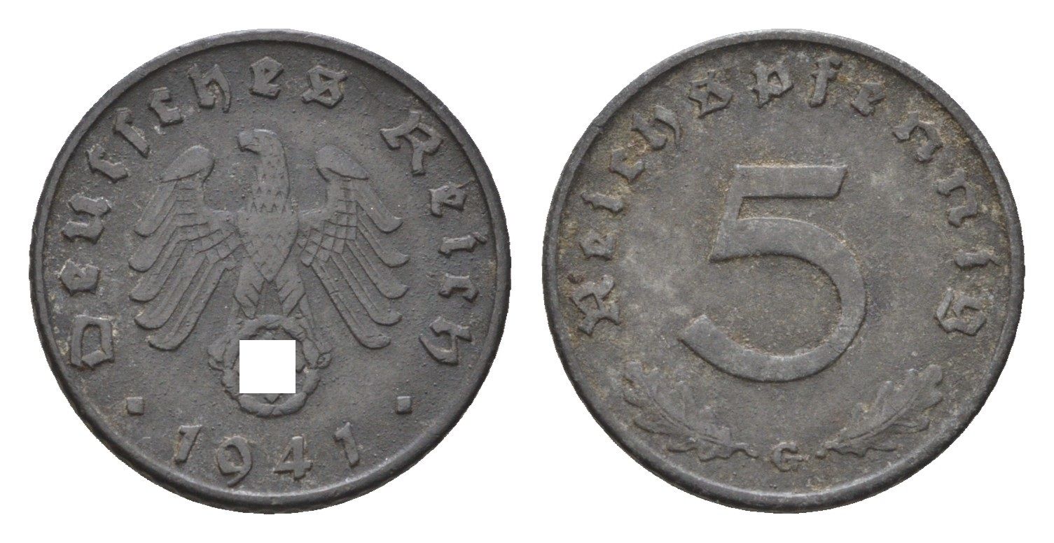 Германия 5 рейхспфеннигов 1941 G KM 100, J. 370 цинк 4684-233