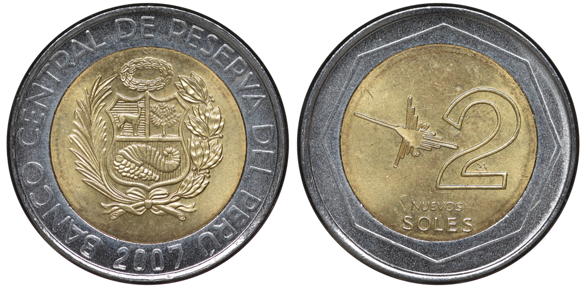 Перу 2 новых соля 2007 LIMA KM 313 биметалл UNC 4605-135